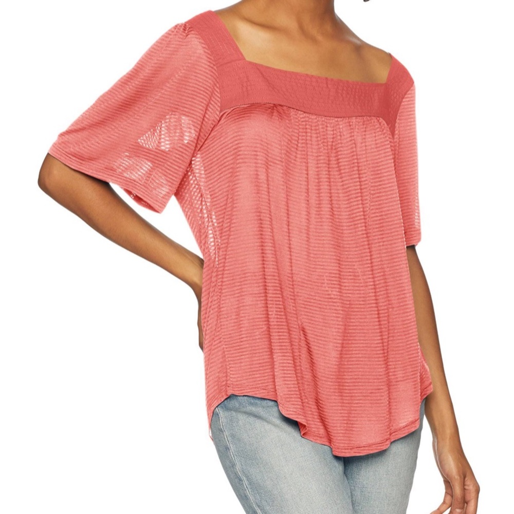 Lucky Brand Women Shadow Stripe Solid Peasant Top